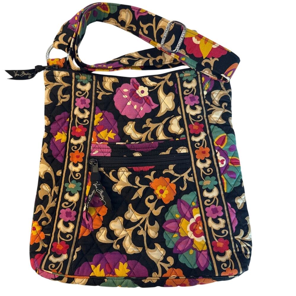 Vera Bradley Quilted Black Floral Crossbody Bag "Suzani" Print Whimsygoth